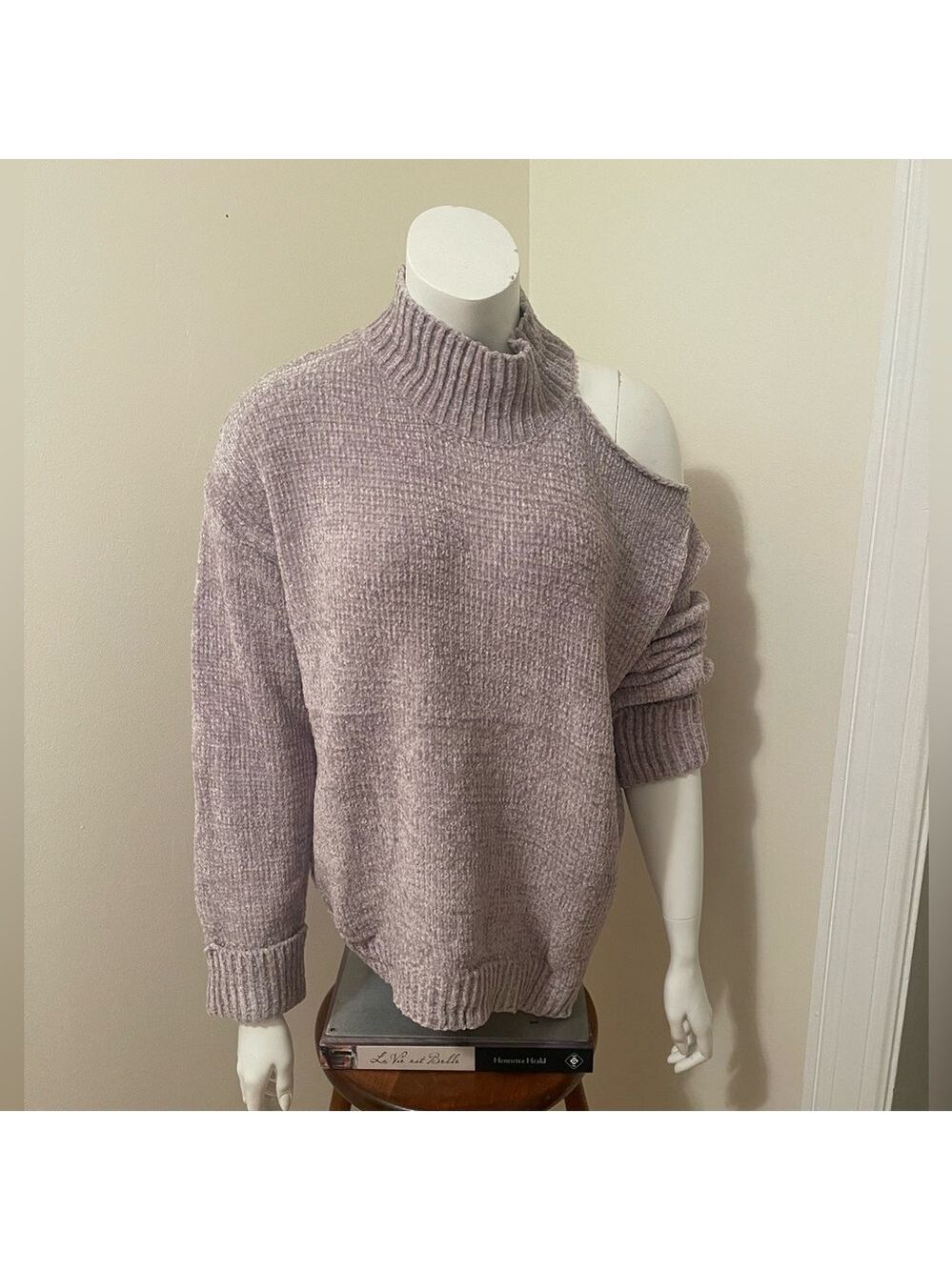 Mock Neck Open Shoulder Sweater - Picture 3 of 8